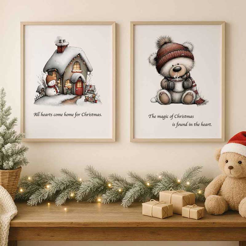 Weihnachtliches Wandbild-Set – 6 liebevolle Wintermotive | A4 Christmas Wall Art Printables – Bild 4