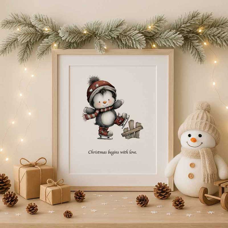 Weihnachtliches Wandbild-Set – 6 liebevolle Wintermotive | A4 Christmas Wall Art Printables – Bild 2