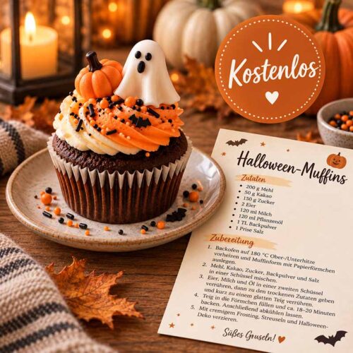 Halloween-Muffins Rezeptkarte zum Ausdrucken – kostenloses Halloween-Freebie